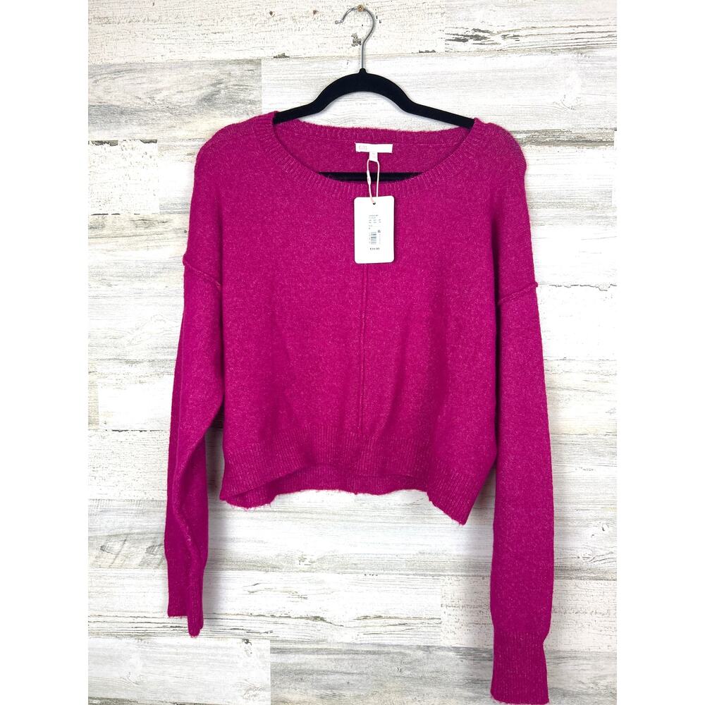GB Women’s M Hot Pink Cropped Knit Crew Neck Long Sleeve Sweater NWT